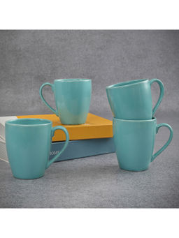 HomeTown - Palette Ceramic Coffee Mug 414 Ml Set Of 4 In Blue Colour