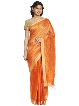 Fabindia - Orange Hand Woven Silk Blend Sari