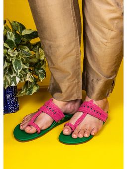 The Madras Trunk - Pink Haiku Slip On Flat Kolhapuri