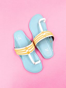 The Madras Trunk - Blue White Haiku Ruhi Braided Flat Kolhapuri