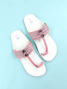 The Madras Trunk - White Pink Haiku Ruhi Braided Flat Kolhapuri