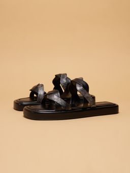 ERIDANI - Willo Textured Black Sandals