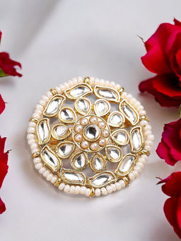 OOMPH - Gold Kundan Jada Ring Ethnic Design Adjustable Stylish Latest