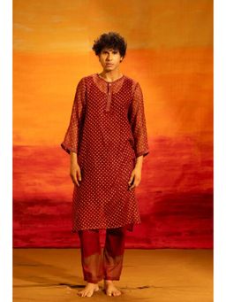 Banana Labs - Illume Man Rivet Maroon Kota Kurta with Lining