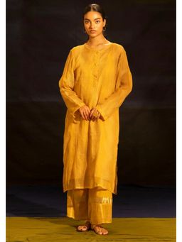 Banana Labs - Illume Wave Sunlit Kota Mustard Kurta with Slip