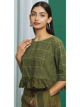 Banana Labs - Women'S Green Cotton Hand Block Print Crop Top