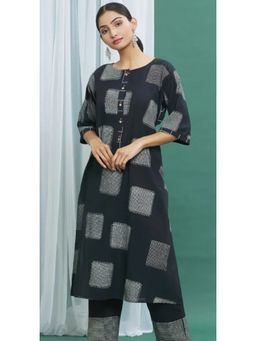 Banana Labs - Monochrome Black Straight Cotton Hand Block Print Kurta