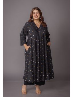 The Indian Ethnic Co. - Urvi Black Bandhani Cotton A Line Kurta