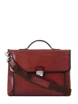 Eske - Textured Laptop Briefcase, Upto 13inch, Detachable Strap,British Tan Perfo