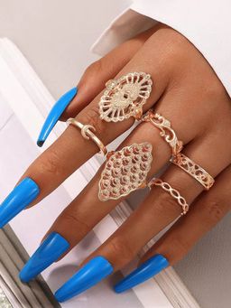 Jewels Galaxy - Women Cocktail Set of 6 Gold Plated Contemporary Finger Ring