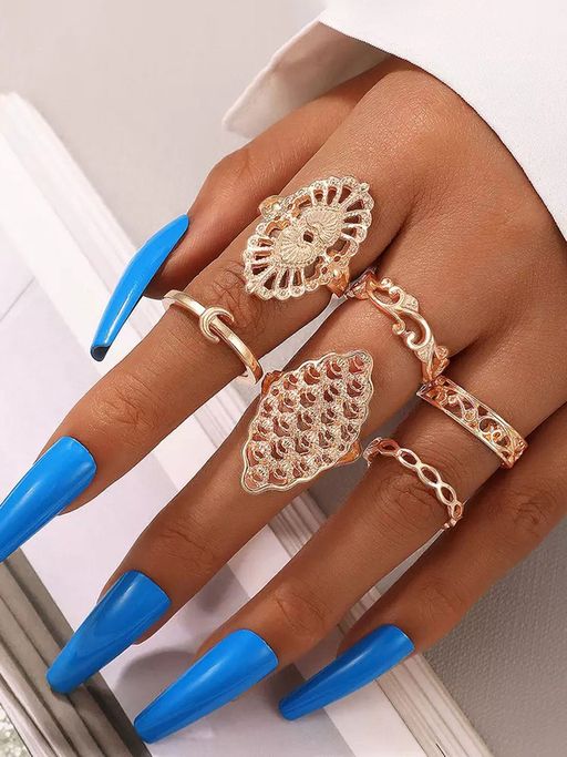 Jewels Galaxy Women Cocktail Set of 6 Gold Plated Contemporary Finger Ring