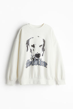 H&M - Women White Oversized Printed Sweatshirt