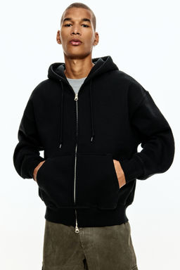 H&M - Men Black Oversized Fit Zip-Through Hoodie