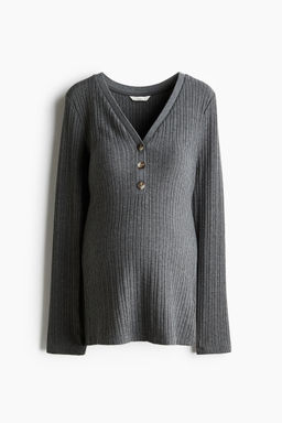 H&M - Women Grey Mama Rib-Knit V-Neck Top