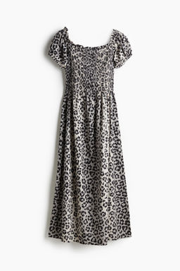 H&M - Women Grey Smocked Off-The-Shoulder Dress