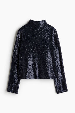 H&M - Women Blue Sequined Turtleneck Top