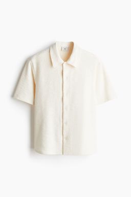 H&M - Men White Regular Fit Textu Short-Sleeved Shirt