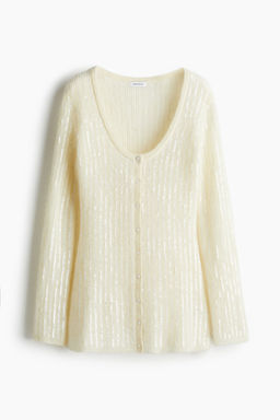 H&M - Women White Sequined Mohair-Blend Cardigan