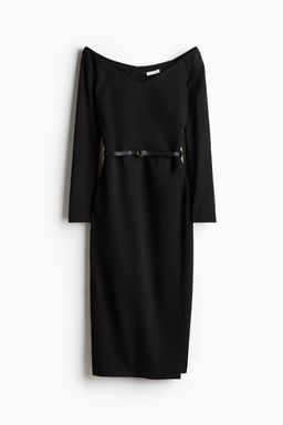 H&M - Women Black Belted Off-The-Shoulder Dress