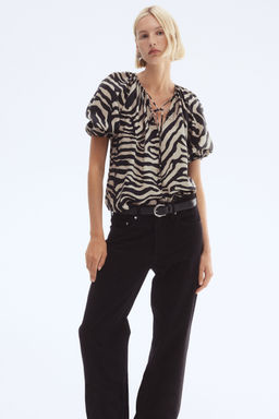 H&M - Women Beige Balloon-Sleeved Blouse