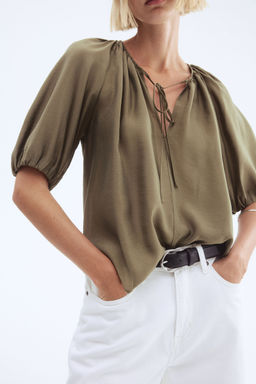 H&M - Women Green Balloon-Sleeved Blouse