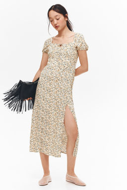 H&M - Women Beige Puff-Sleeved Dress