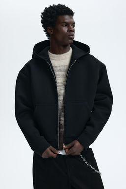 H&M - Men Black Loose Fit Zip-Through Hoodie