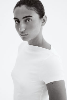 H&M - Women White Ribbed Boat-Neck Top