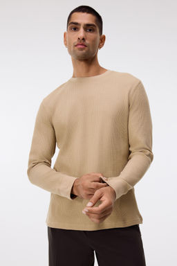 H&M - Men Beige Slim Fit Waffled Jersey Top