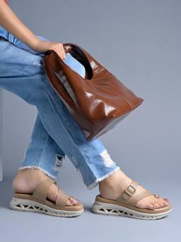 Shoetopia - Beige Sandals Open Toe Slip-On