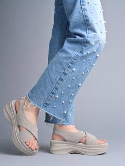 Shoetopia - Grey Sandals Heels Open Toe Slip-On