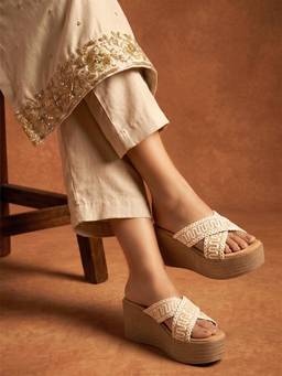 Shoetopia - Beige Wedges Heels with Toe Fashion Heels