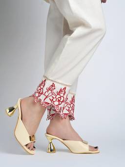 Shoetopia - Cream Block Sandals Heels Cushioned Slip-On Open Toe