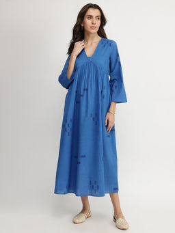 Pink Fort - Cotton Geometric Print Dress - Blue