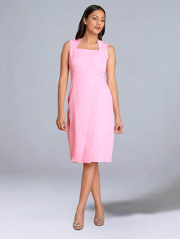 Jaey - Pink Stylized Neck Pleated Dress