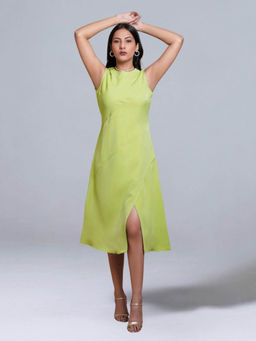 Jaey - Green Crew Neck Panel Dress