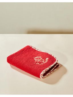 Fabindia - Red Cotton Embroidered Natkhat Kids Pile Hand Towel (S)