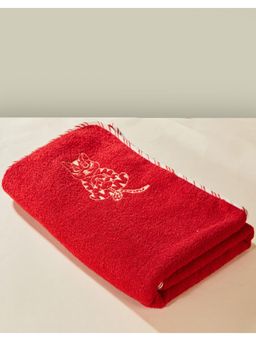 Fabindia - Red Cotton Embroidered Natkhat Kids Pile Bath Towel (M)