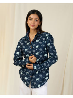 The Indian Artisan - Blue Elephant Cotton Printed Shirt