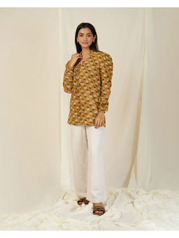 The Indian Artisan - Mustard Tie Up Cotton Printed Shirt