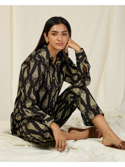 The Indian Artisan - Black Leaf Cotton Printed Shirt