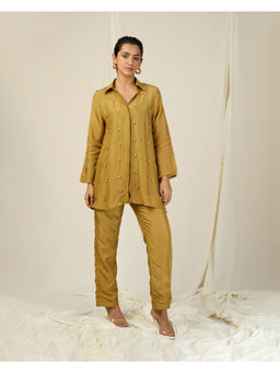 The Indian Artisan - Mustard Diamond Embellished Silk Co-Ord (Set of 2)