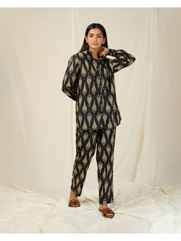 The Indian Artisan - Black Leaf Print Co-Ord (Set of 2)
