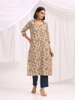 Okhai - Raftar Hand Block Printed Kalamkari Long Kurta