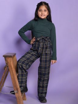 Lilpicks - Full Sleeve High Neck Top with Checkered Print Palazzo Pant (Set of 2)