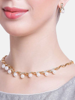Estele - Gold Plated Elegant Jewellery Set with Pearl Drop for Women
