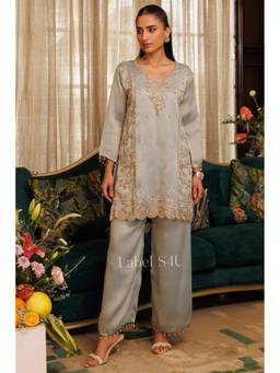 Label S4U - Grey Moonstone Goldwork Kurta with Pant
