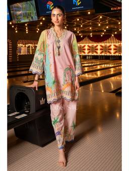 Label S4U - Pink Dusty Scenic Cotton Kurta with Pant