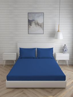 Layers - Be Bold Cotton 144 TC King Sized Double Bedsheet Set (Navy)