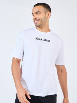 Styli - Men White Round Neck Oversized Back Slogan T-Shirt